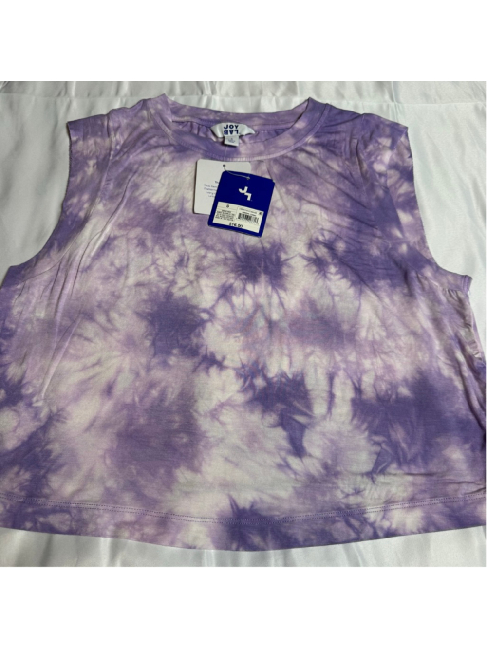 Women's JoyLab Purple White Tie-Dye Cropped Tank Top S - Picture 4 of 8